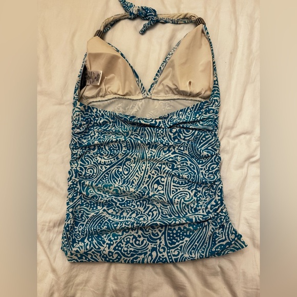 Carmen Marc Valvo Halter Tankini Swim Top Lapis Blue Paisley Print Size M NWT - Picture 3 of 4